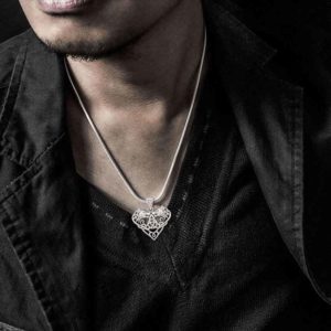 Silver Wolves with Celtic Triquetra in Heart Pendant