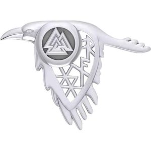 Silver Raven and Viking Rune Pendant