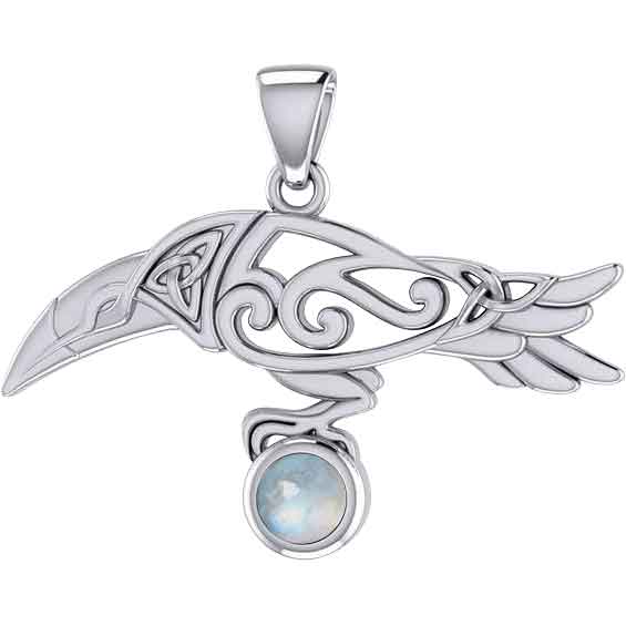 Sterling Silver Raven with Gemstone Pendant