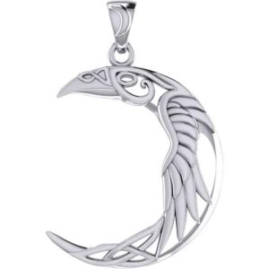 Silver Celtic Moon Raven Pendant