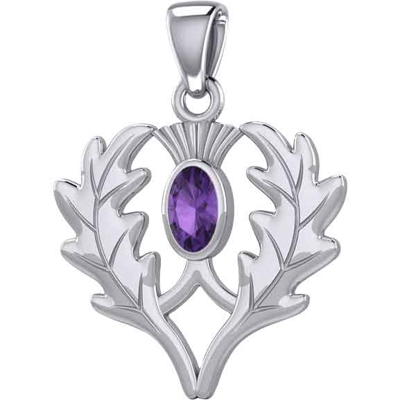Silver Thistle with Gemstone Pendant