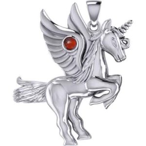 Silver Winged Unicorn with Gemstone Pendant