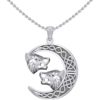 Silver Crescent Moon and Wolves Pendant