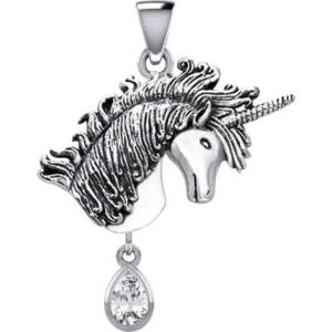Silver Unicorn with Dangling Gemstone Pendant