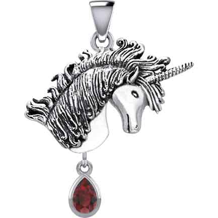 Silver Unicorn with Dangling Gemstone Pendant