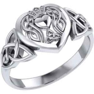 Silver Knotwork and Crowned Heart Ring