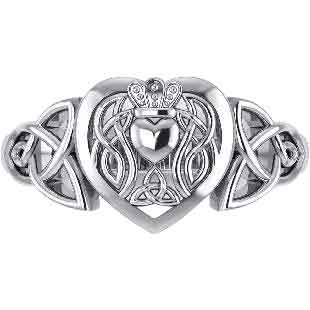 Silver Knotwork and Crowned Heart Ring