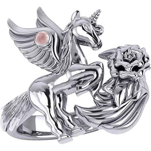 Sterling Silver Unicorn with Gemstone Ring