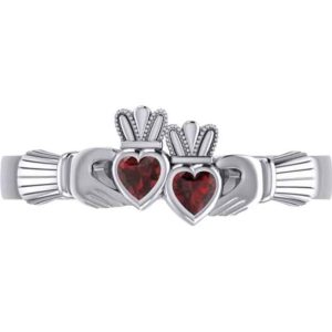 Silver Double Claddagh with Gemstone Ring