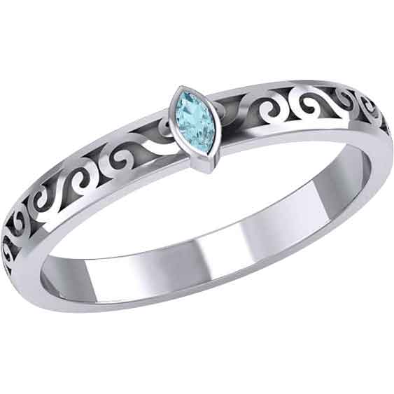 Silver Scrollwork with Marquise Gemstone Ring
