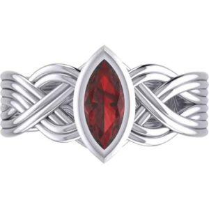 Silver Woven Knotwork Marquise Gemstone Ring