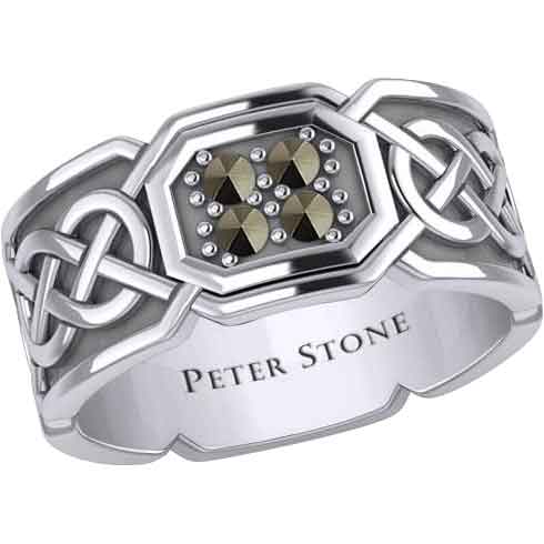 Four Gemstones Silver Knotwork Ring