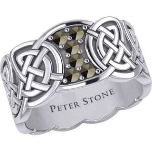 Six Gemstones Silver Knotwork Ring