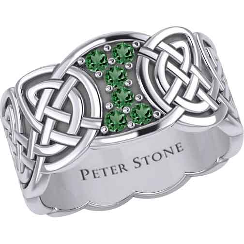 Six Gemstones Silver Knotwork Ring