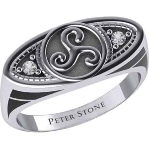 Silver Celtic Triskele with Gemstones Ring
