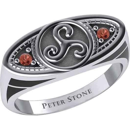 Silver Celtic Triskele with Gemstones Ring