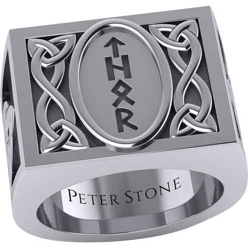 Silver Thor Runic Signet Ring