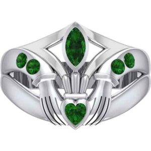 Silver Irish Claddagh with Gemstones Ring