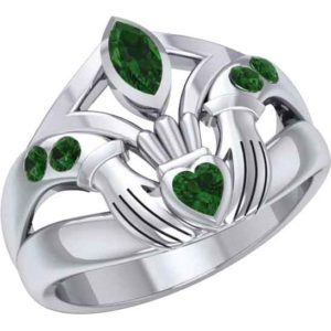 Silver Irish Claddagh with Gemstones Ring