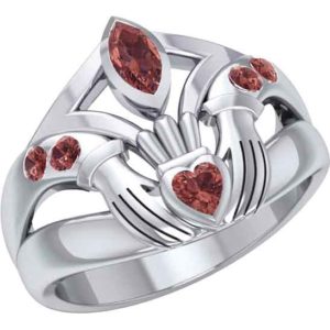 Silver Irish Claddagh with Gemstones Ring