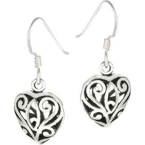 Silver Filigree Heart Hook Earrings