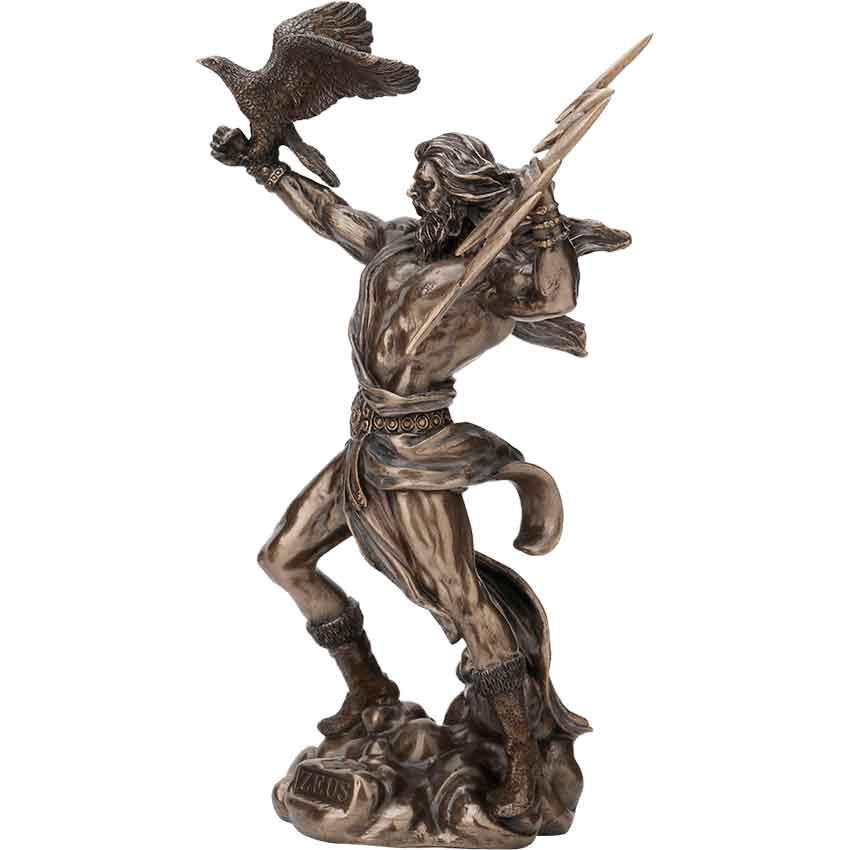 Zeus Greek God Statue With Lightning Bolt