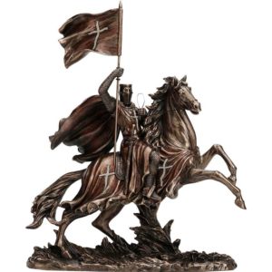 Crusader On Horse Holding Banner Statue