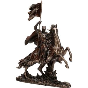 Crusader On Horse Holding Banner Statue