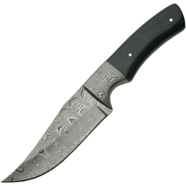 Damascus Clip Point Knife - Horn