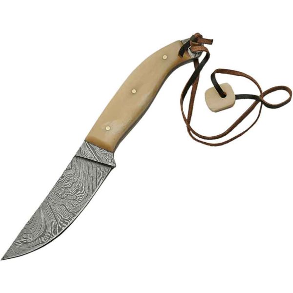 Horn Damascus Skinner Knife with Sheath