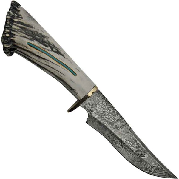 Damascus Elk Antler and Turquoise Skinner Knife