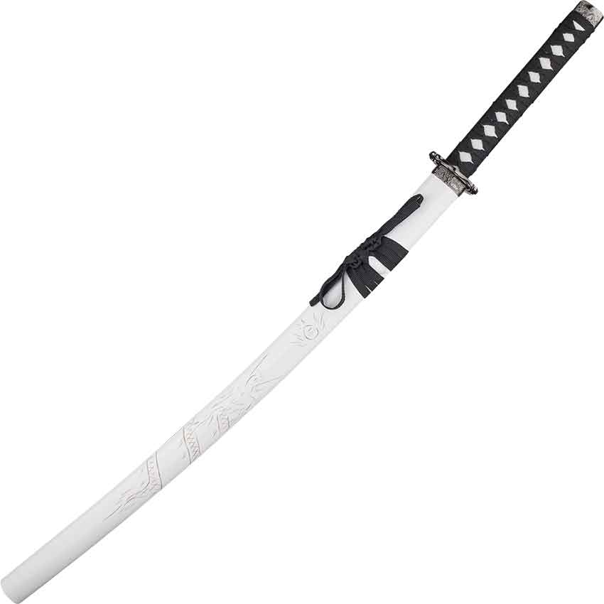 Carved Dragon White Saya Katana