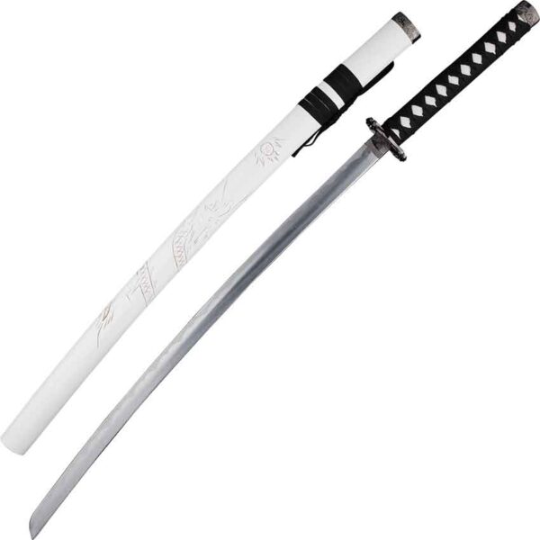 Carved Dragon White Saya Katana