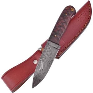 Chiseled Winewood Damascus Knife