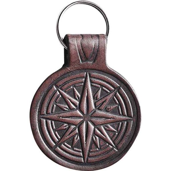 Compass Star Leather Key Chain