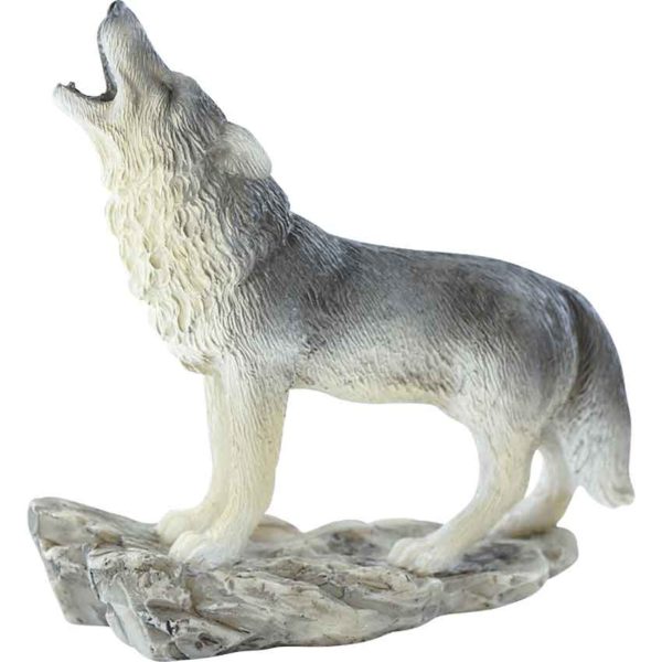 Grey Howling Wolf Fairy Garden Statue