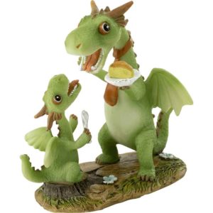 Papa Dragon and Child Eating Cake Statue