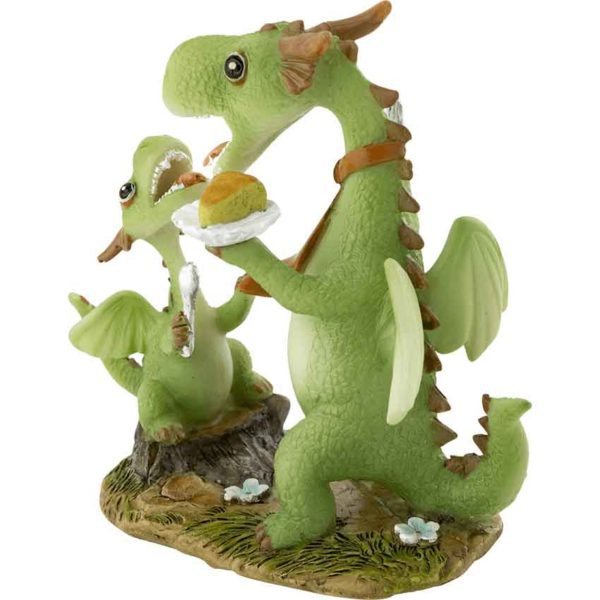 Papa Dragon and Child Eating Cake Statue