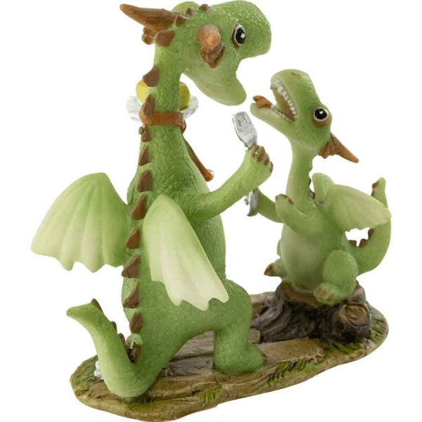 Papa Dragon and Child Eating Cake Statue