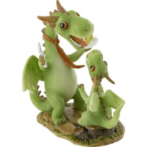 Papa Dragon and Child Eating Cake Statue