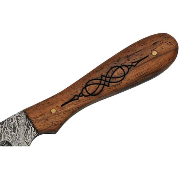 Engraved Acacia Damascus Hunting Knife