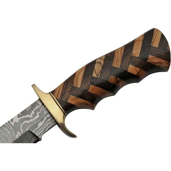 Herringbone Wood Damascus Hunting Knife