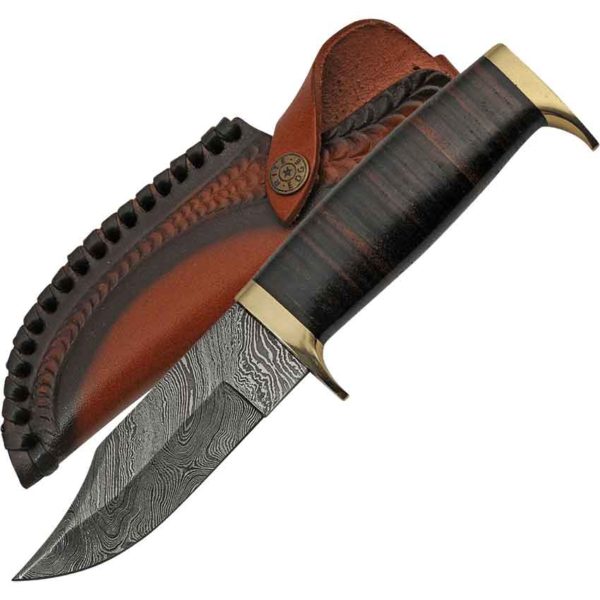Stacked Leather Damascus Knife with Sheath