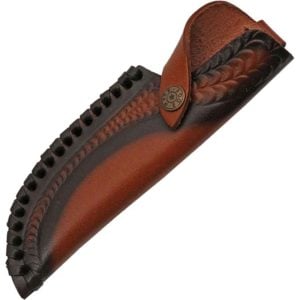 Stacked Leather Damascus Knife with Sheath