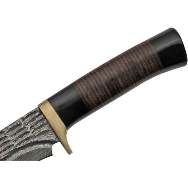 Grooved Damascus Hunter with Horn and Leather Handle