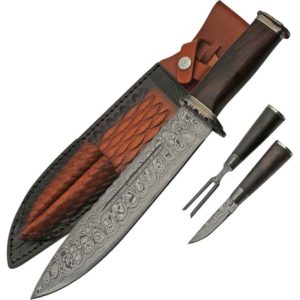 Damascus Bowie and Cutlery Set