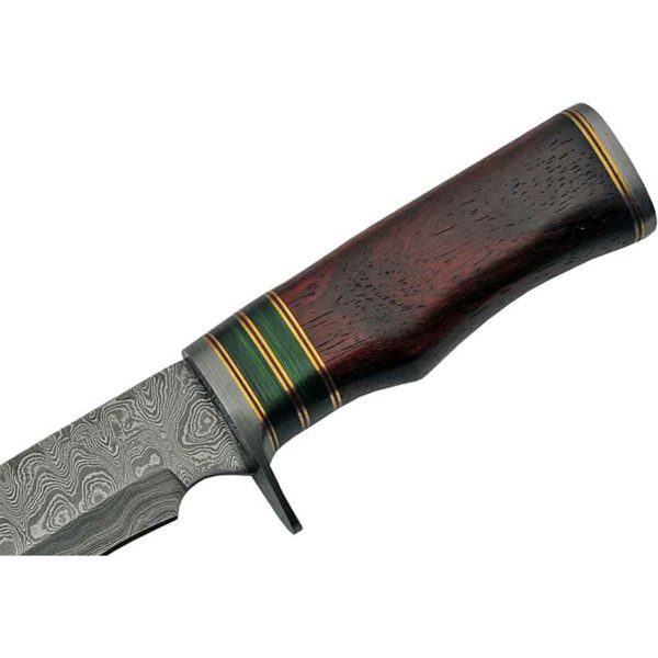 Damascus Bowie Knife with Sheath - Green