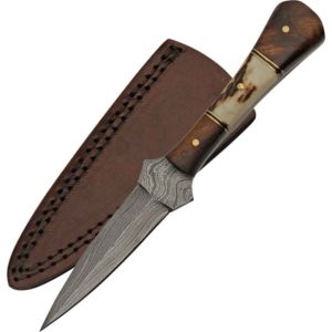 Stag and Wood Damascus Boot Knife