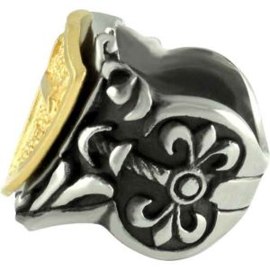 Gold Cross and Shield Steel Ring