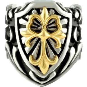 Gold Fleur Cross Steel Ring